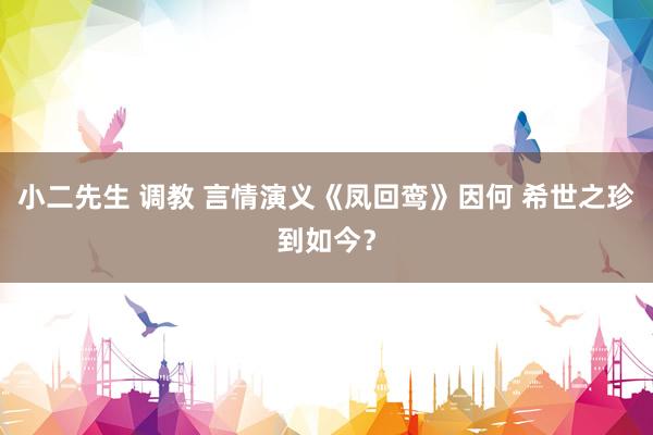 小二先生 调教 言情演义《凤回鸾》因何 希世之珍到如今？