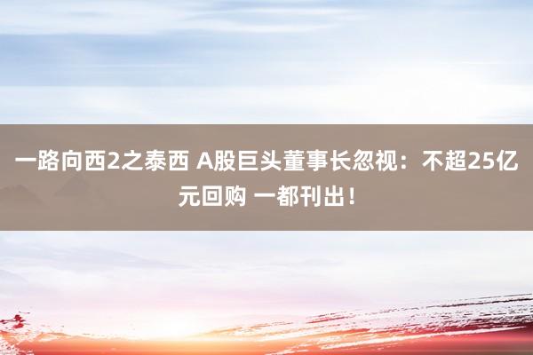 一路向西2之泰西 A股巨头董事长忽视：不超25亿元回购 一都刊出！