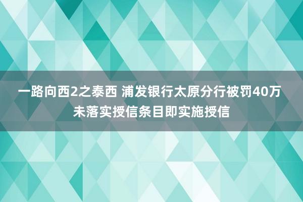 一路向西2之泰西 浦发银行太原分行被罚40万 未落实授信条目即实施授信