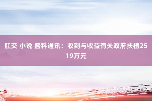 肛交 小说 盛科通讯：收到与收益有关政府扶植2519万元