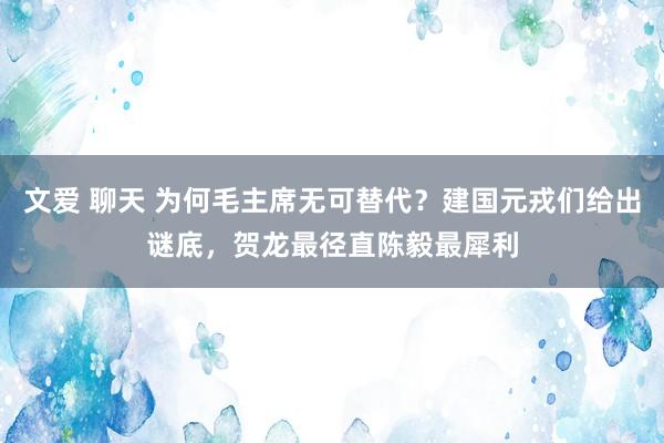 文爱 聊天 为何毛主席无可替代？建国元戎们给出谜底，贺龙最径直陈毅最犀利