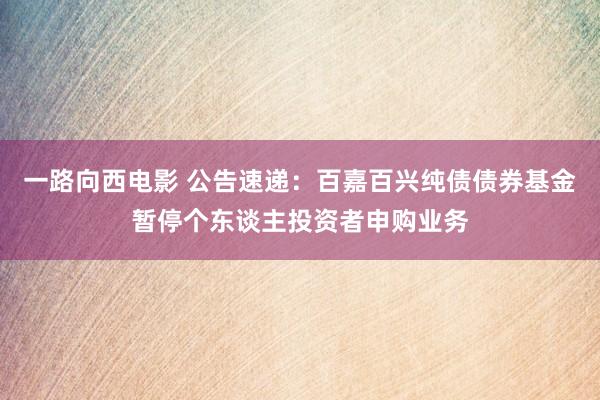 一路向西电影 公告速递：百嘉百兴纯债债券基金暂停个东谈主投资者申购业务