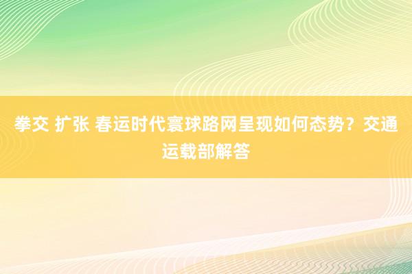 拳交 扩张 春运时代寰球路网呈现如何态势？交通运载部解答